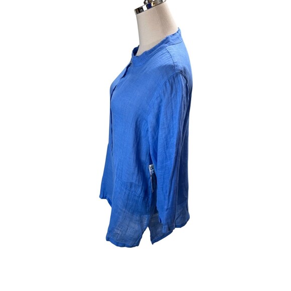 Click Top Women's Size Medium Blue Color Me Cotton 100% Linen Button Up - Picture 2 of 6